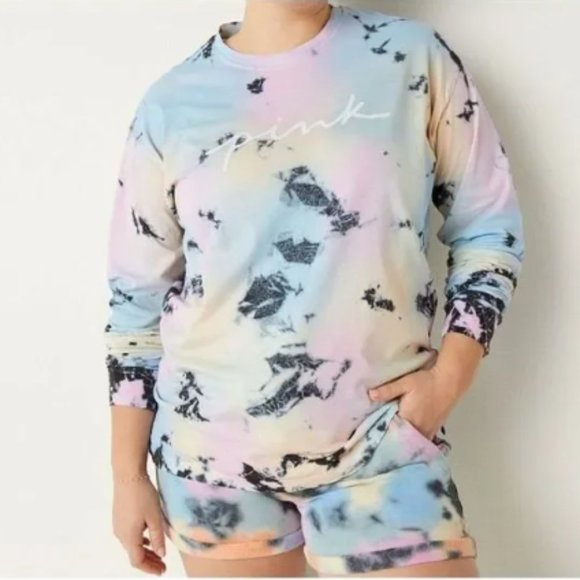 PINK Victoria's Secret Tops - Victoria's Secret PINK Rainbow Tie Dye Long Sleeve  T-Shirt Multi-Colored M NWT